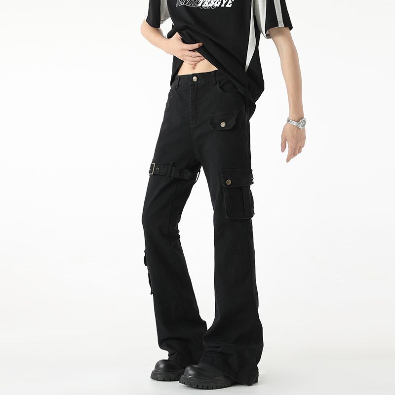 High-Street Flared Jeans – Slim Fit, Adjustable Waist Tie, Vintage-Inspired Unisex Denim For Spring & Fall_mkmklike.com