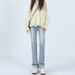 Light-colored Straight-leg Jeans Women, Summer 2025 New Style, Narrow Wide-leg Pants, High-waisted Loose-fit Pipe Pants_mkmklike.com