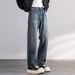 Autumn New Jeans Men's Fit Straight Tube Loose Trendy Brand American Retro Double Craft Washed Middle Waist Youth Large Size_mkmklike.com