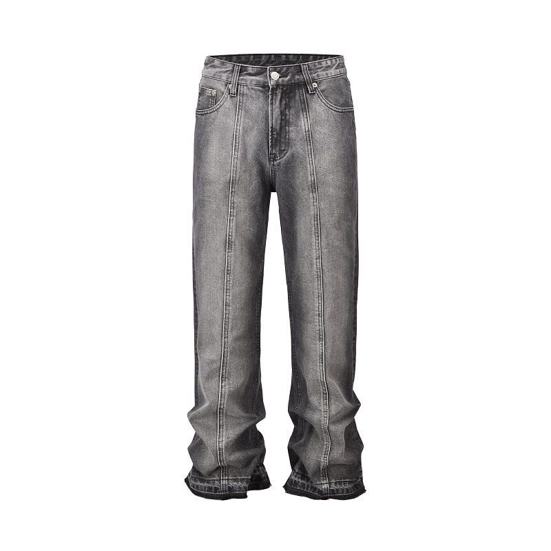 Gradient Deconstructed Wide Leg Jeans Men Women Washed Heavy Duty Slightly Flared Blue Gray Mid Waist Long Pants_mkmklike.com