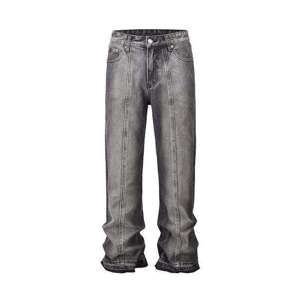 Gradient Deconstructed Wide Leg Jeans Men Women Washed Heavy Duty Slightly Flared Blue Gray Mid Waist Long Pants_mkmklike.com