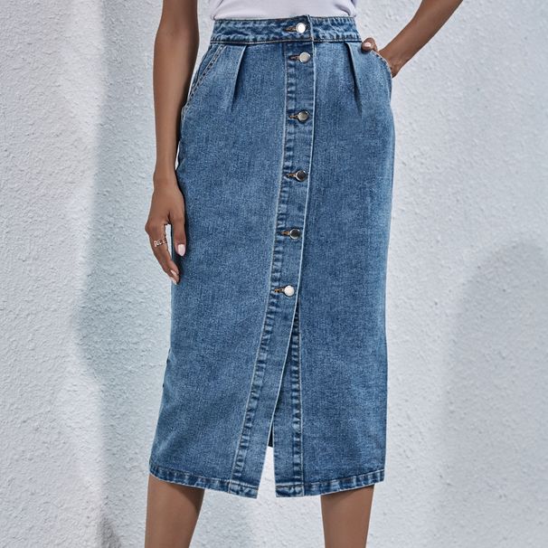 Women’s Clothing INS Fashion high waist single breasted denim skirt_mkmklike.com