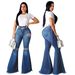 Women's Clothing Sexy Fashion Versatile Knee Hole Ripped Elastic Tight Denim Flared Pants_mkmklike.com