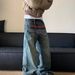 Retro Washed Distressed Men's Jeans - Loose Fit Straight Leg With Letter Print, Slightly Flared For Trendy Style_mkmklike.com