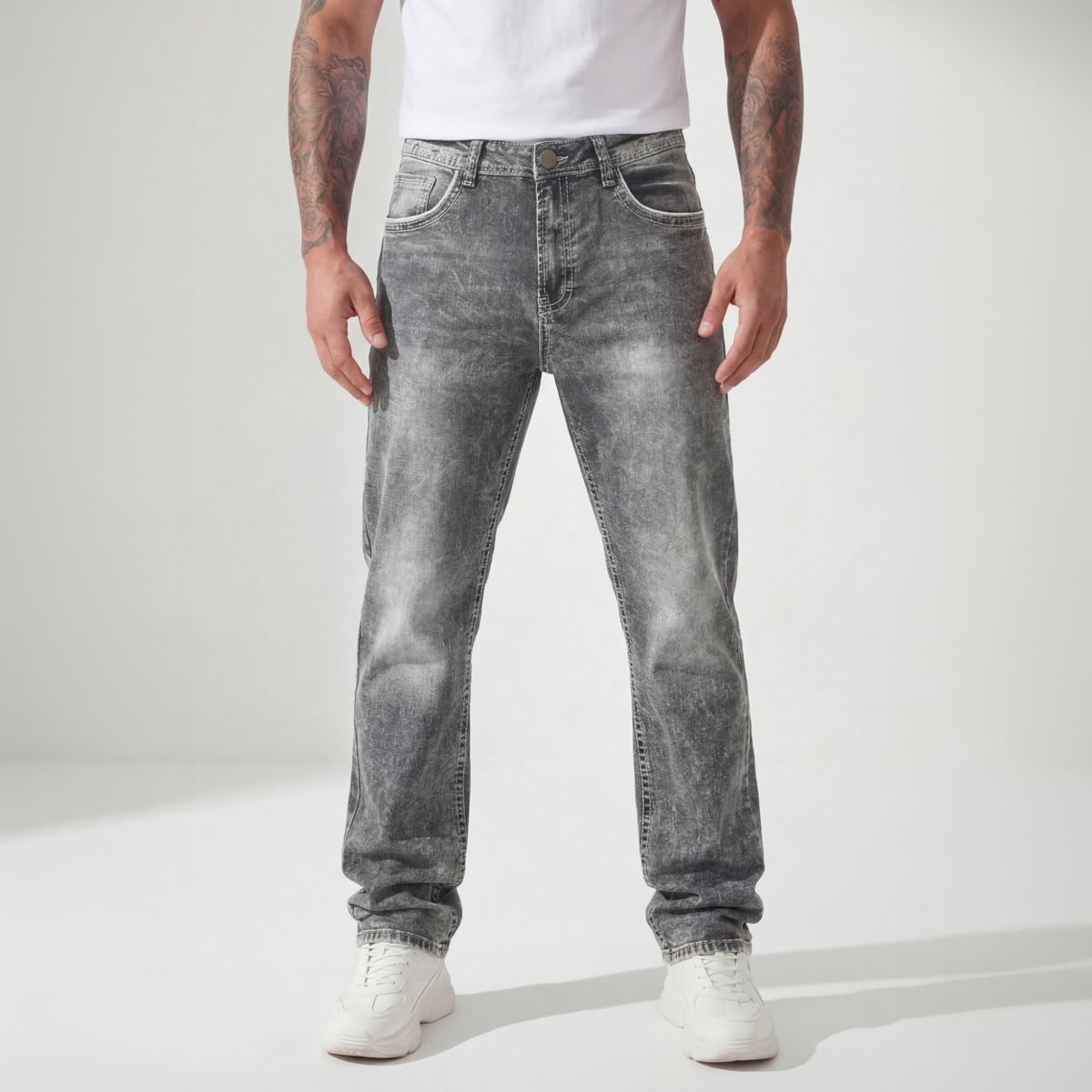 Men's Slim Fit Straight Leg Trousers Snowflake Pattern American Retro CleanFit High Street Style for Commuting_mkmklike.com