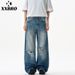 XXBRO Men's Distressed High-Street Jeans – Vintage Washed Straight-Leg Denim Pants With Artisan Rips & Fraying (S-2XL, 95% Cotton, Summer Blue)_mkmklike.com