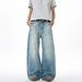 Unisex American Retro Distressed Ripped Washed Denim Jeans Loose Fit Vintage Straight Leg Pants Wide Leg Versatile Instagram Style_mkmklike.com