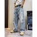 Men's Vintage Distressed Paint-Splatter Jeans – Loose Straight Leg & Streetwear Style | Washed Denim | Oversized Fit | Urban Graffiti Aesthetic_mkmklike.com