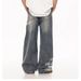 Men's Retro American Style Cleanfit Blue Wide Leg Trousers Straight Leg Jeans Floor Length Washed Versatile_mkmklike.com