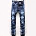 Slim Fit Stretch Denim Jeans Men's Multi Craft Pants Blue Hole Trousers in Stock_mkmklike.com