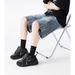 Men's Distressed Denim Shorts, Lightweight Ripped Knee-Length Cargo Shorts With Multiple Pockets, Loose Fit Streetwear Hip Hop Style Summer Shorts_mkmklike.com