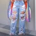 foreign Trade Women's Fashion Solid Color Loose Casual Sexy Ripped Hollow Straight Jeans For Women Wholesale_mkmklike.com