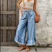 Women's Wide Leg Jeans Elastic Waist Drawstring Side Pleats Frayed Edges Lace up Design Denim_mkmklike.com