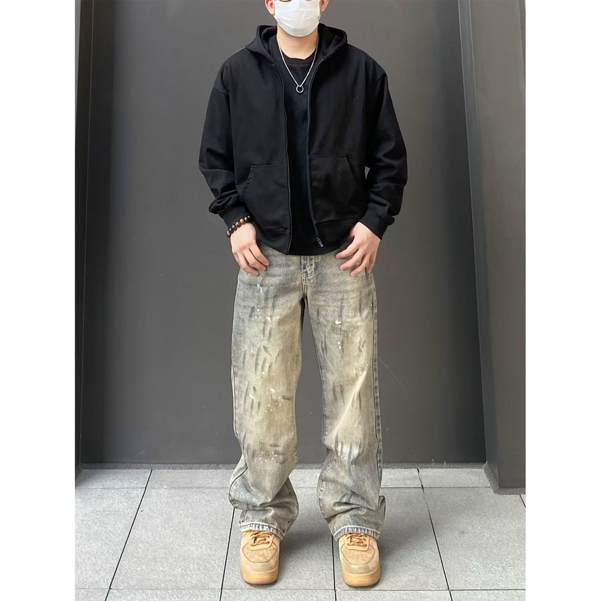 American High Street Vibe Trendy Brand Splashed Ink Jeans Men's Spring And Autumn Washed Loose Straight Wide Leg Dirty_mkmklike.com