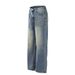 Washed Denim Flared Hippie Trend Loose Wide-Leg Long Pants Men's Vintage Distressed Floor-Length Casual_mkmklike.com