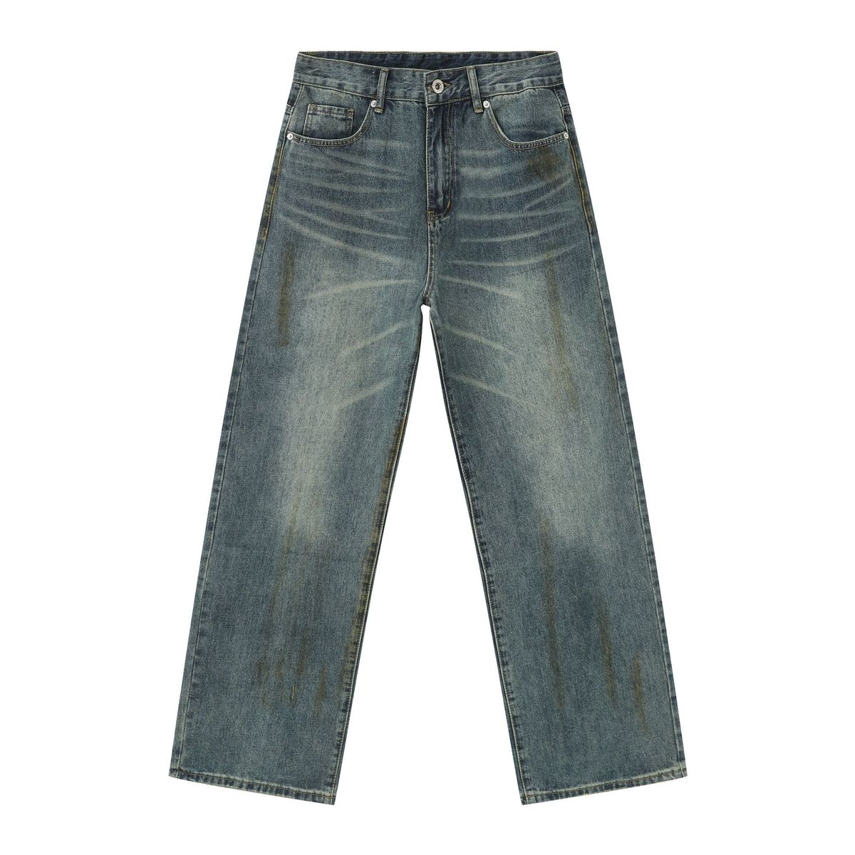 Men's Retro Distressed Wide Leg Jeans – Loose Fit Vintage Denim Pants (S-XL, Blue & Black Options)_mkmklike.com