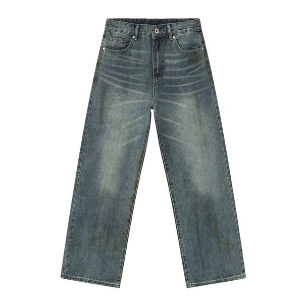 Men's Retro Distressed Wide Leg Jeans – Loose Fit Vintage Denim Pants (S-XL, Blue & Black Options)_mkmklike.com