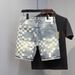 Men's Heavyweight Checkered Denim Shorts Summer Wash Distressed Retro Style Trendy Capri Pants_mkmklike.com