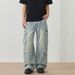 Men's Clothing & Archer0603 & American Streetwear High Street Washed Patchwork Straight Leg Loose Fit Jeans Men's Distressed Multi Pocket Pants_mkmklike.com