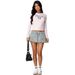 High-Waisted Floral Hem Denim Mini Skirt – Retro Streetwear With Side Pockets_mkmklike.com
