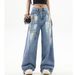 Women's Graffiti Print Denim Jeans – High Street Style, Loose Fit Straight Leg With Slight Flare_mkmklike.com