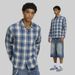 Pulse ETAI Clothing|Loose Fit Off-Shoulder Plaid Shirt Men Long Sleeve Trendy High-Quality Men's Autumn Outerwear Top_mkmklike.com
