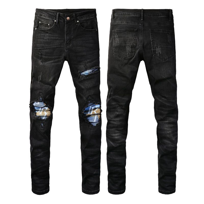 Men's Clothing American Street Black Ripped Jeans Men's Elastic Slim Washed Fashion Trend All Match Jeans 1341_mkmklike.com