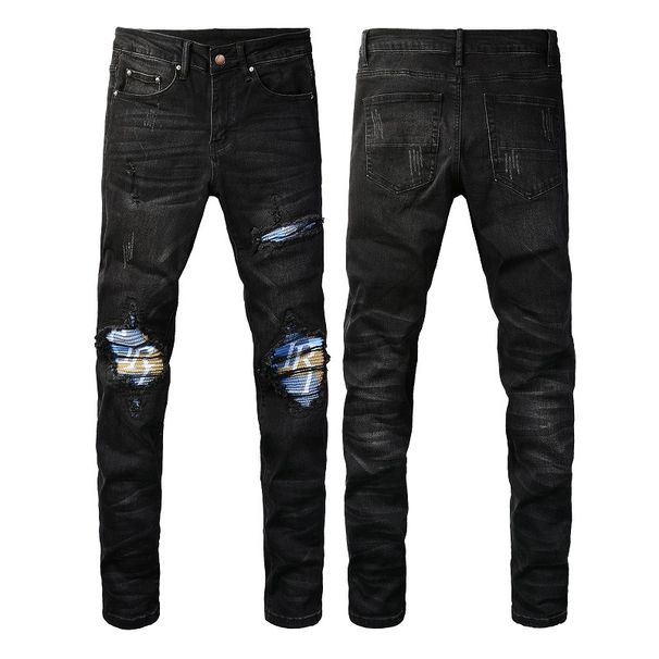 Men's Clothing American Street Black Ripped Jeans Men's Elastic Slim Washed Fashion Trend All Match Jeans 1341_mkmklike.com