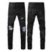 Men's Clothing American Street Black Ripped Jeans Men's Elastic Slim Washed Fashion Trend All Match Jeans 1341_mkmklike.com