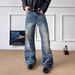 Men's Selvedge Blue Washed Whiskered Jeans Loose Straight Leg American Retro Style Casual Slimming Wide Leg Trousers_mkmklike.com