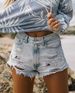 Women's Clothing Distressed Slim Fit Tassel Denim Stretch Comfort Shorts Casual Jeans For Ladies_mkmklike.com