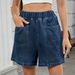 Women's Summer Washed Denim Casual Shorts Elastic Waist Trendy Style European American Cross Border E-commerce Regular Fit_mkmklike.com