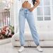 Women's Slim Fit Straight Leg Jeans – Classic Blue Denim Pants – High Waist Cotton Trousers_mkmklike.com