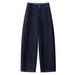 Trendy Denim Blue Curved Striped Jeans For Women Petite Style Spring New Fashion_mkmklike.com