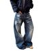 Men's Clothing Men's Vintage Washed Loose Straight Leg Jeans - Distressed Denim Pants With Bamboo Knot Texture For Casual Wear (Blue, S-3XL)_mkmklike.com