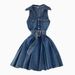 Denim Skirt Design Halter Neck Waist Short Small A Line Puffy Pleated Dress_mkmklike.com