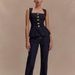 K Women's Button Up High Waisted Denim Top And Pants Set_mkmklike.com