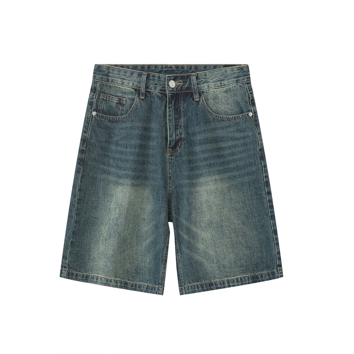 Men's Clothing Distressed Washed Denim Shorts Summer Straight Leg Five Point Retro Mid-Length Pants_mkmklike.com