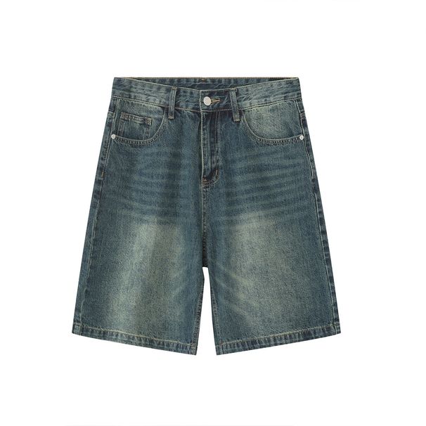 Men's Clothing Distressed Washed Denim Shorts Summer Straight Leg Five Point Retro Mid-Length Pants_mkmklike.com