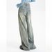 American Retro Distressed Cement Yellow Wide-leg Jeans For Women, New 2025 Model, High-waisted, Loose, Slimming, Drapey_mkmklike.com