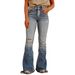 Elegant Distressed Flare Jeans For Women – Vintage Washed Denim With Double Button Detail_mkmklike.com