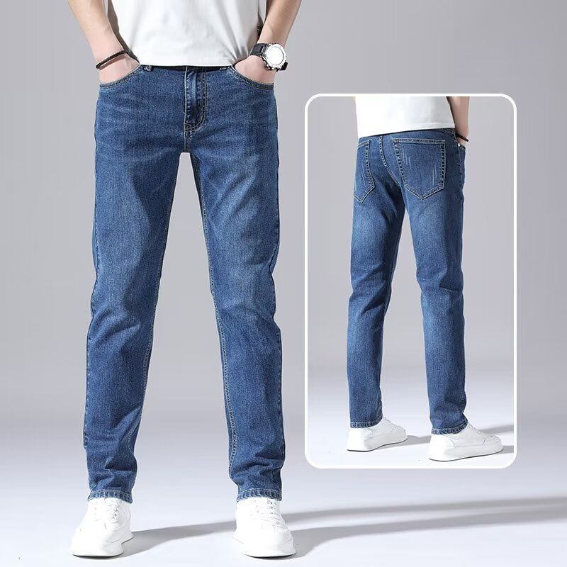 Men's Slim Fit Straight Leg Stretch Denim Jeans Thin Long Pants Summer Fashion Men's Trousers_mkmklike.com