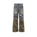 "Men's Urban Camo Distressed Jeans – Heavy Duty Washed Denim, Ripped Straight-Leg, Retro Streetwear, Comfort Fit (M-3XL)"_mkmklike.com