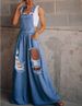 Women's Clothing Solid Color Casual Loose Hole Denim Overalls_mkmklike.com