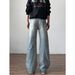 Men's High Street Lightning Bolt Jeans – Distressed Wide-Leg Denim Pants With Asymmetric Zipper_mkmklike.com