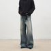 Men's Vintage Washed Clean Fit Wide-Leg Jeans – Retro Blue, Relaxed Straight With Subtle Flare, High-Quality Cotton Denim_mkmklike.com