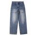 Men's Washed Patchwork Jeans Straight Leg Loose Wide Fit Casual Long Pants American High Street Style Trendy Versatile Simple_mkmklike.com