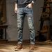 Pure Vintage Nostalgic High-Quality Jeans Trendy Brand Ripped Stretch Small Straight Long Pants European Fashion Men's_mkmklike.com