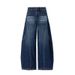 Women’s Flared Scissor-Cut Jeans – Deep Blue, High-Waisted & Fleece-Lined (S-XXL, Winter Fashion Wide-Leg Pants)_mkmklike.com