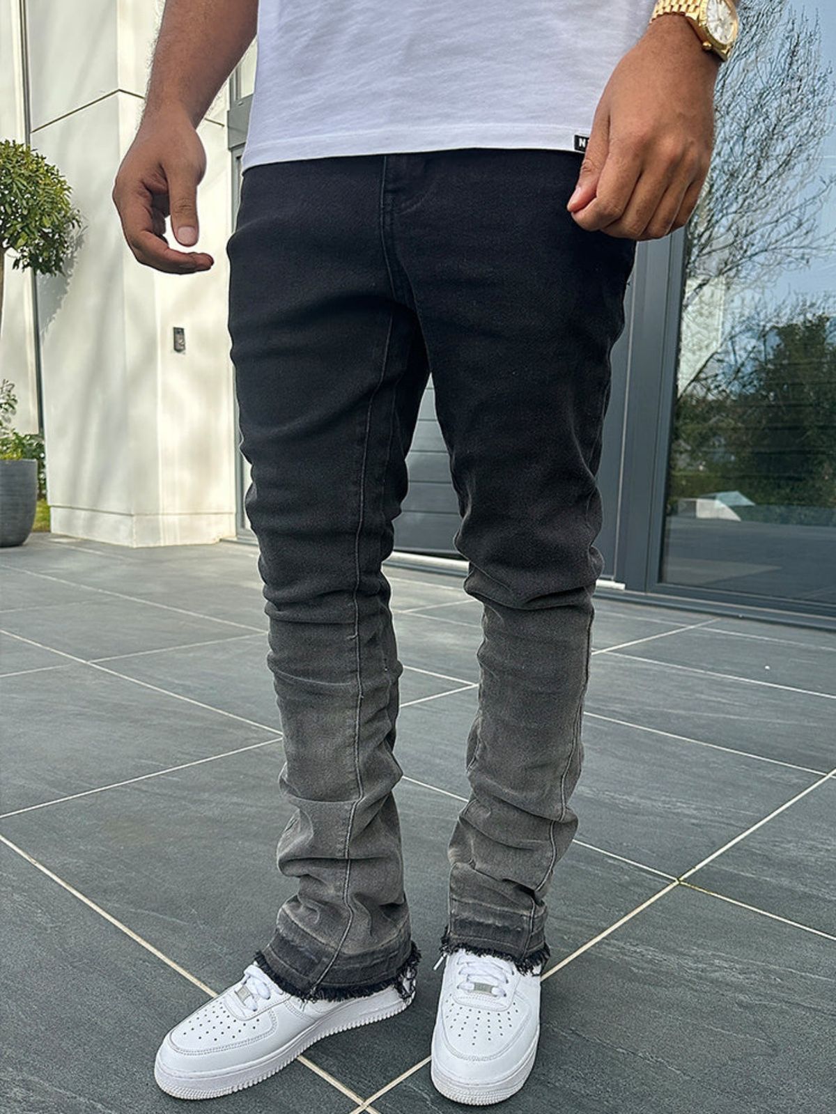 Men's Slim Fit Gradient Washed Tie Dye Gray Jeans American High Street Long Pants_mkmklike.com